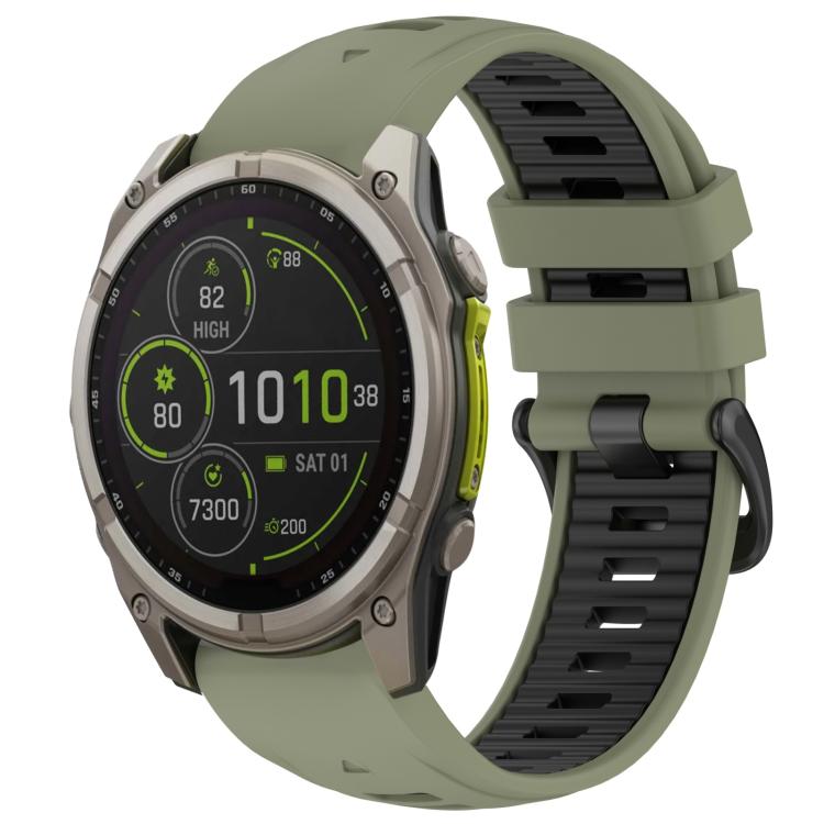 Watch Band – Silicone (26mm) #12 For Garmin 26mm Military Green+Black