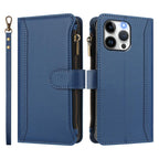 Magnetic Closure 9 Card Slots Zipper Leather Case with Hand Strap, For iPhone 14 Pro Max, For iPhone SE 2022 / 2020 / 8 / 7, For iPhone 13 Pro Max, For iPhone 13 Pro