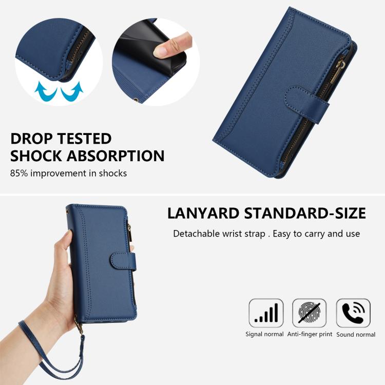 Magnetic Closure 9 Card Slots Zipper Leather Case with Hand Strap, For iPhone 14 Pro Max, For iPhone SE 2022 / 2020 / 8 / 7, For iPhone 13 Pro Max, For iPhone 13 Pro