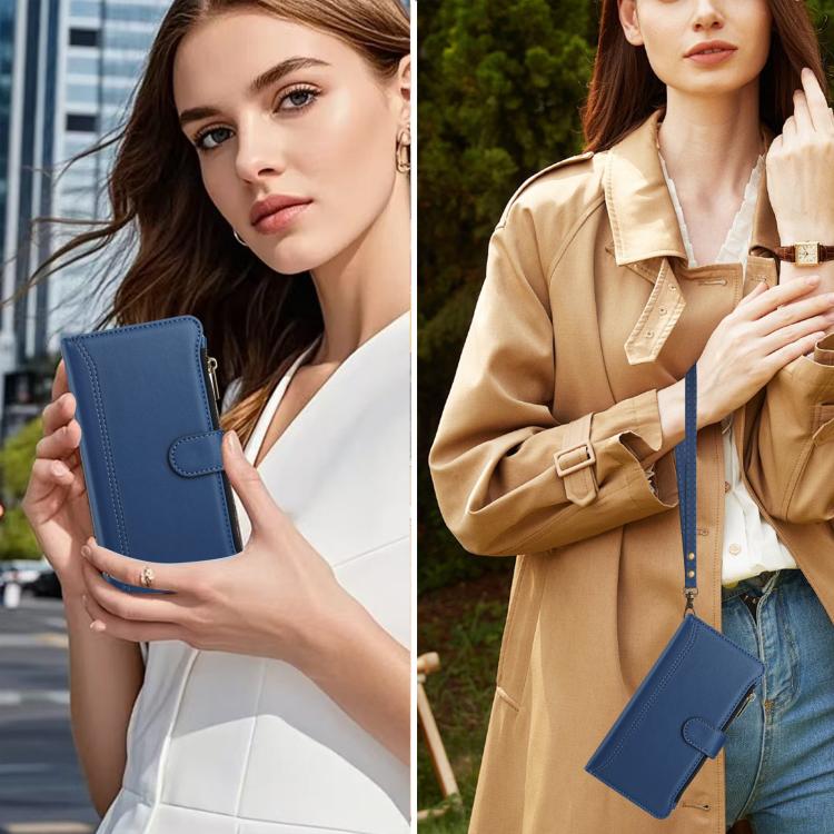 Magnetic Closure 9 Card Slots Zipper Leather Case with Hand Strap, For iPhone 14 Pro Max, For iPhone SE 2022 / 2020 / 8 / 7, For iPhone 13 Pro Max, For iPhone 13 Pro
