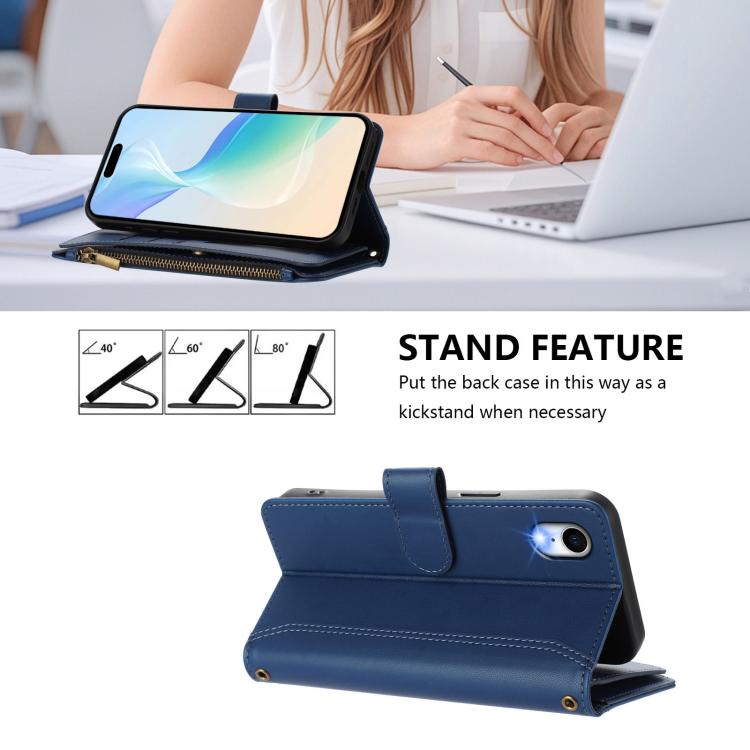 Magnetic Closure 9 Card Slots Zipper Leather Case with Hand Strap, For iPhone XR, For iPhone XS Max, For iPhone 8 Plus / 7 Plus
