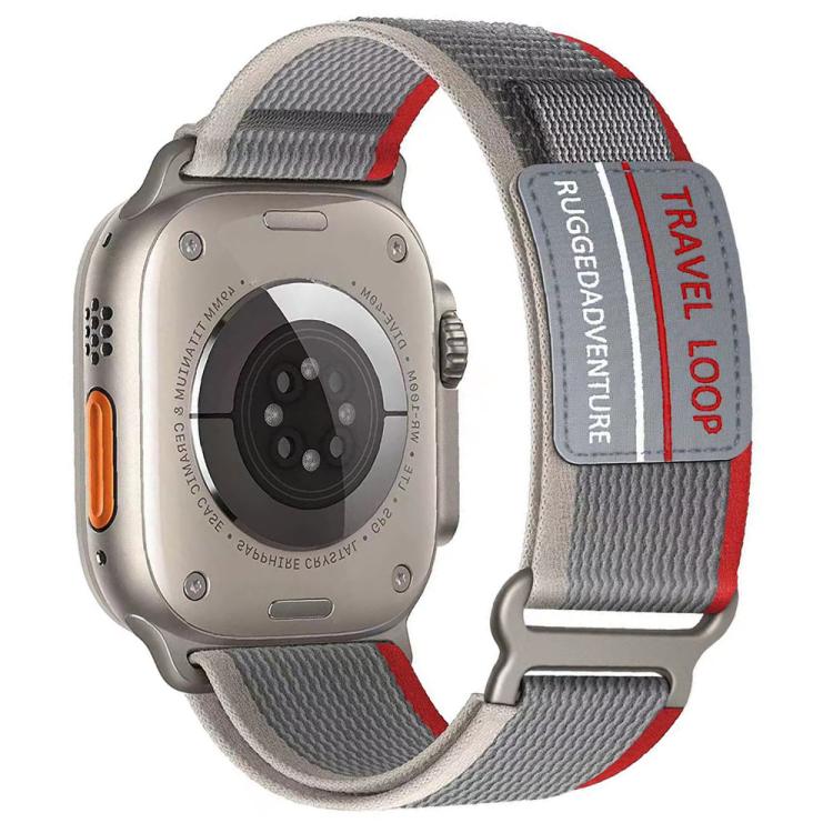 xDfind Double Section Metal Buckle Loop Nylon Braided Watch Band, For Apple Watch 46mm / 49mm / 45mm / 44mm, For Apple Watch 42mm / 41mm / 40mm / 38mm For Apple Watch 46mm 49mm 45mm 44mm Red Grey