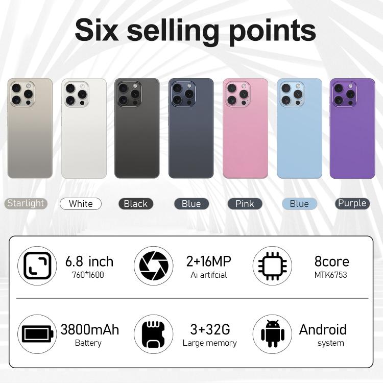 I16 Pro Max / VD1, 3GB+32GB, 6.8 inch Android 10 MTK6753 Octa Core, Network: 4G, Dual SIM, US Plug, UK Plug, AU Plug