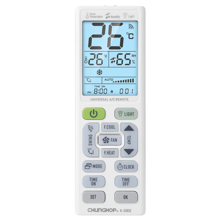 CHUNGHOP K-3302E Universal Air Conditioner Remote Control with Torch and LCD backlight, K-3302E K-3302E