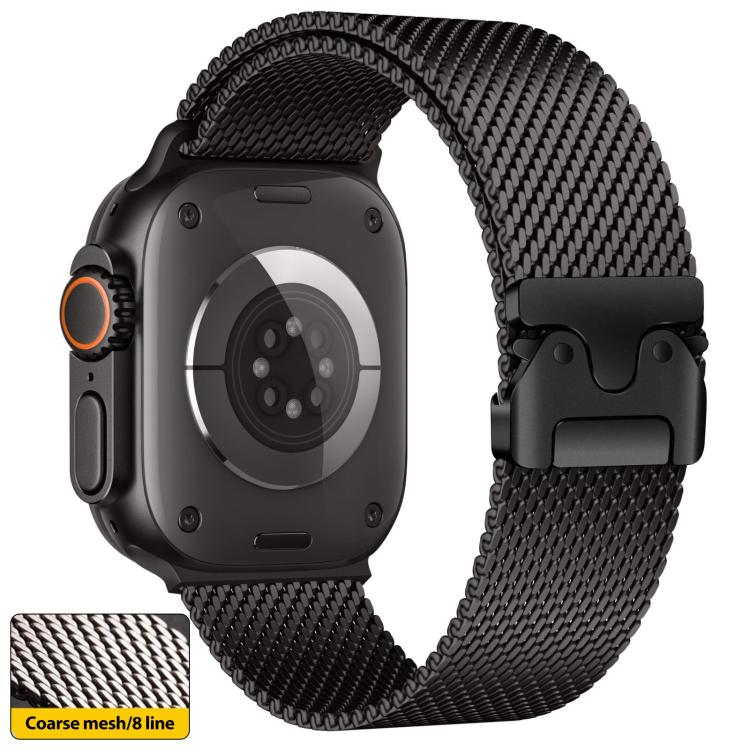 xDfind Umbrella Buckle Think Mesh Milanese Stainless Steel Watch Band, For Apple Watch 46mm / 49mm / 45mm / 44mm Think Mesh For Apple Watch 46mm 49mm 45mm 44mm Think Mesh Black