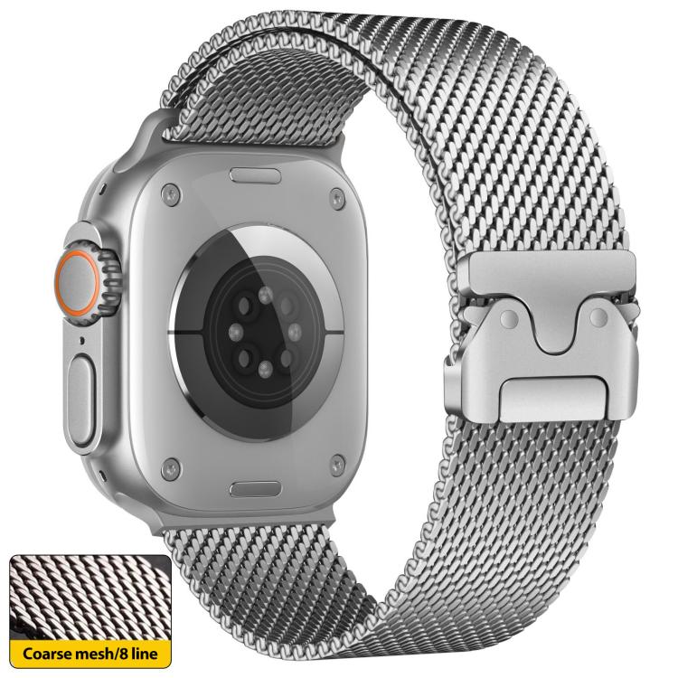 xDfind Umbrella Buckle Think Mesh Milanese Stainless Steel Watch Band, For Apple Watch 46mm / 49mm / 45mm / 44mm Think Mesh For Apple Watch 46mm 49mm 45mm 44mm Think Mesh Silver