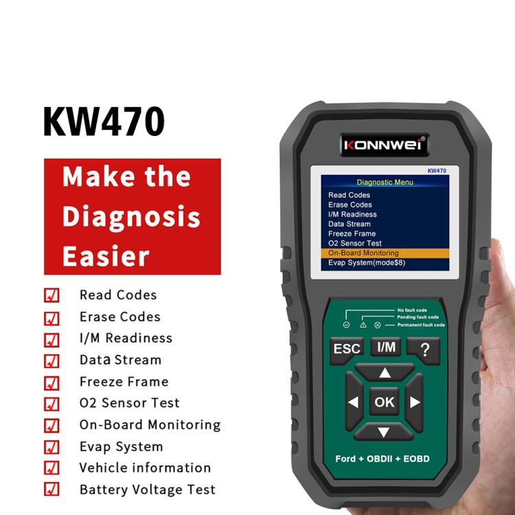 KONNWEI KW470 2.8 inch Color Screen Car OBD2 Fault Diagnostic Scan Tool for Ford, KW470 – Durable Build, Easy to Use
