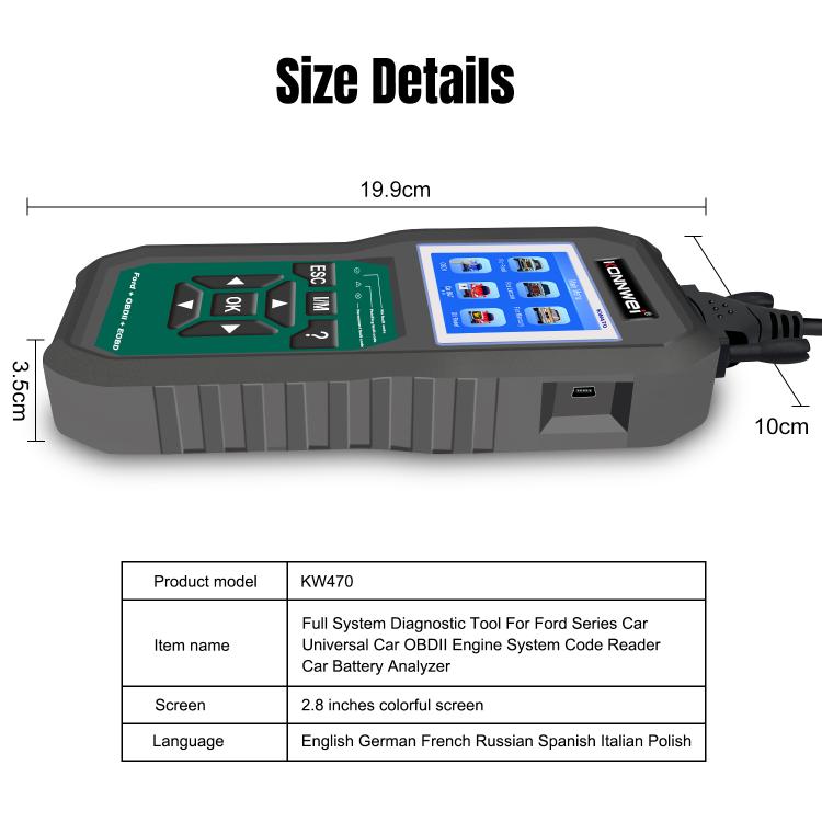 KONNWEI KW470 2.8 inch Color Screen Car OBD2 Fault Diagnostic Scan Tool for Ford, KW470 – Durable Build, Easy to Use