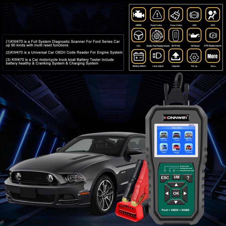 KONNWEI KW470 2.8 inch Color Screen Car OBD2 Fault Diagnostic Scan Tool for Ford, KW470 – Durable Build, Easy to Use