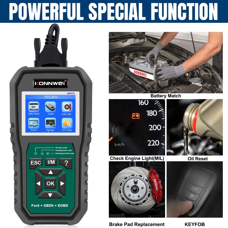 KONNWEI KW470 2.8 inch Color Screen Car OBD2 Fault Diagnostic Scan Tool for Ford, KW470 – Durable Build, Easy to Use