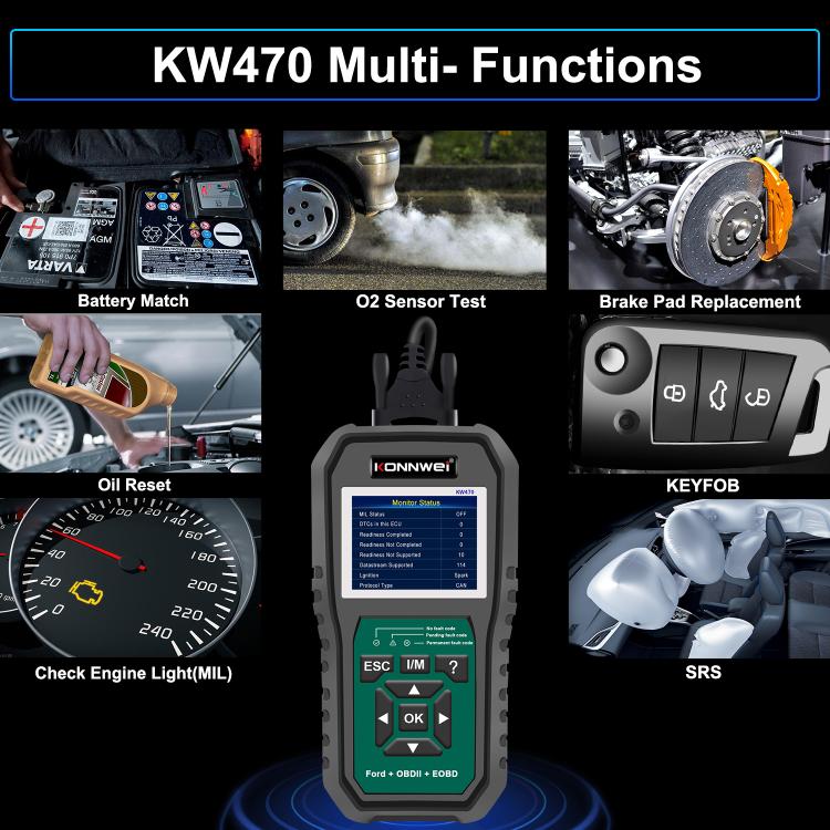 KONNWEI KW470 2.8 inch Color Screen Car OBD2 Fault Diagnostic Scan Tool for Ford, KW470 – Durable Build, Easy to Use