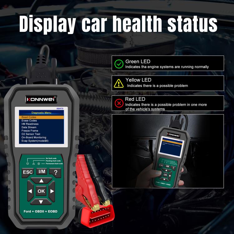 KONNWEI KW470 2.8 inch Color Screen Car OBD2 Fault Diagnostic Scan Tool for Ford, KW470 – Durable Build, Easy to Use