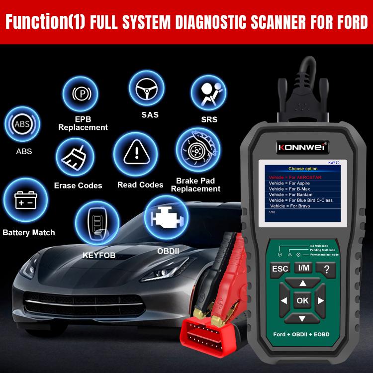 KONNWEI KW470 2.8 inch Color Screen Car OBD2 Fault Diagnostic Scan Tool for Ford, KW470 – Durable Build, Easy to Use