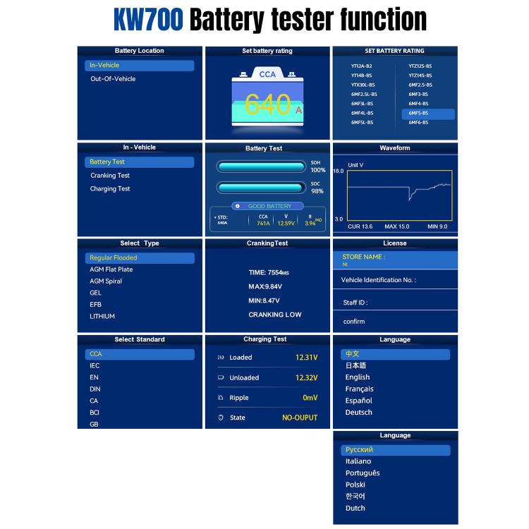 KONNWEI KW700 12V / 24V 2.8 inch Color Screen Car Battery Tester with Printer, KW700 – Durable Build, Easy to Use