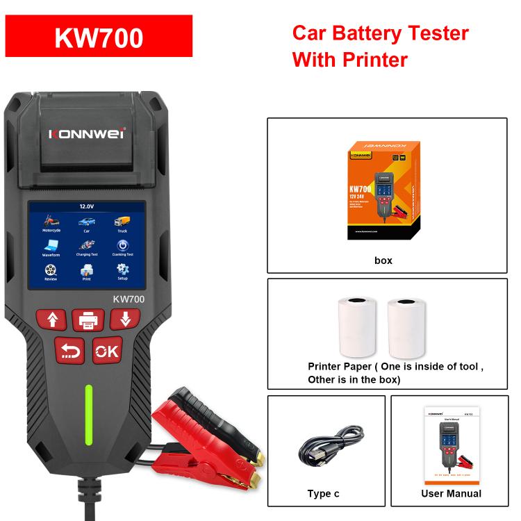 KONNWEI KW700 12V / 24V 2.8 inch Color Screen Car Battery Tester with Printer, KW700 – Durable Build, Easy to Use