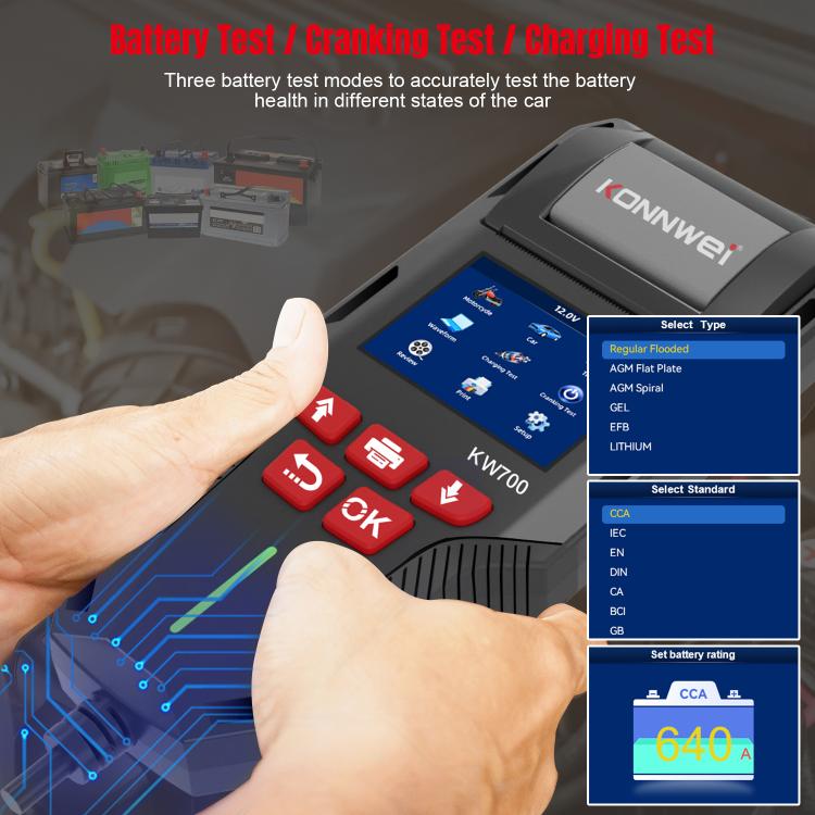 KONNWEI KW700 12V / 24V 2.8 inch Color Screen Car Battery Tester with Printer, KW700 – Durable Build, Easy to Use