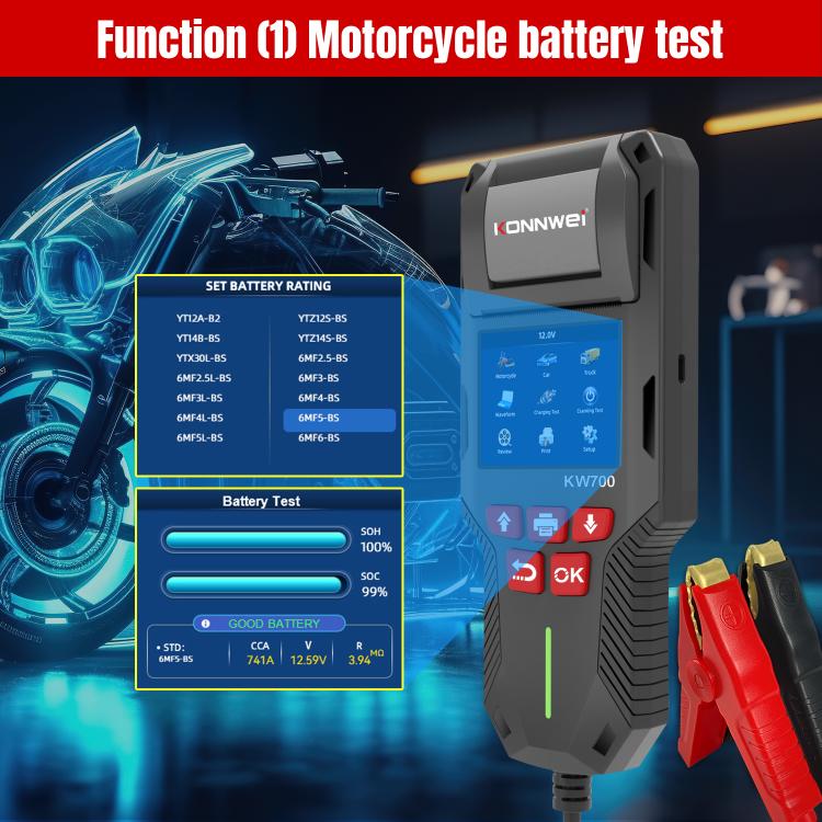 KONNWEI KW700 12V / 24V 2.8 inch Color Screen Car Battery Tester with Printer, KW700 – Durable Build, Easy to Use