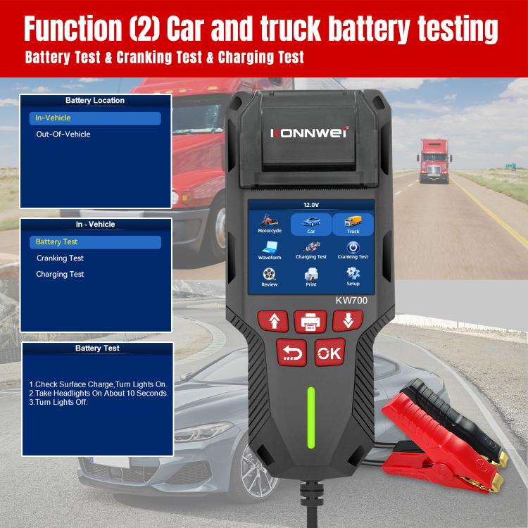 KONNWEI KW700 12V / 24V 2.8 inch Color Screen Car Battery Tester with Printer, KW700 – Durable Build, Easy to Use