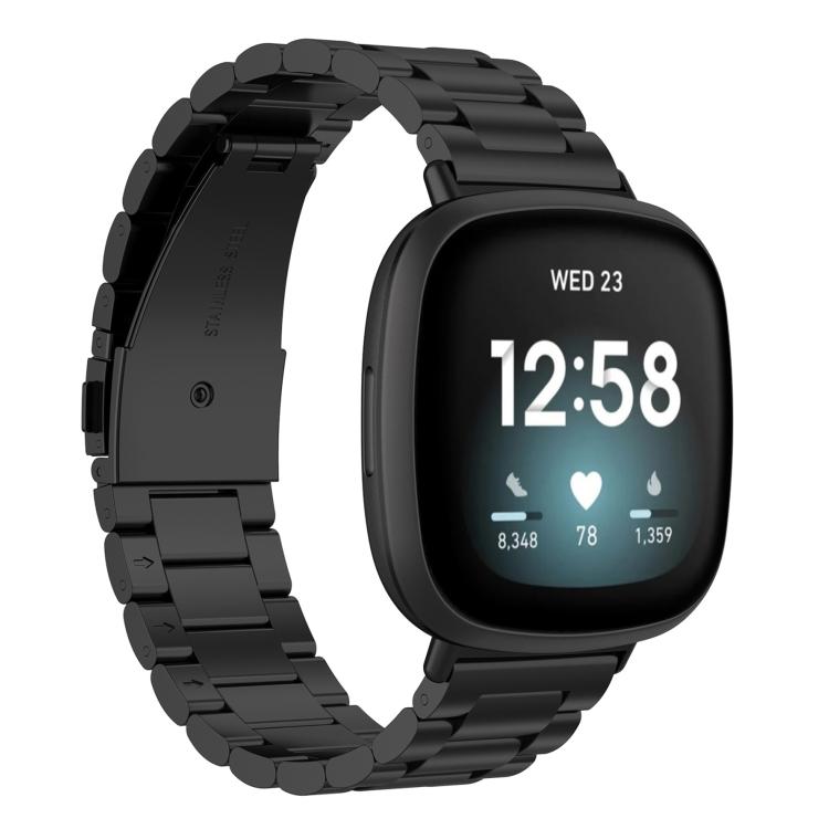 Three Beads Quick Release Metal Watch Band, For Fitbit Charge 6 / 5,... For Fitbit Versa 4 3 Sense2 1 Black