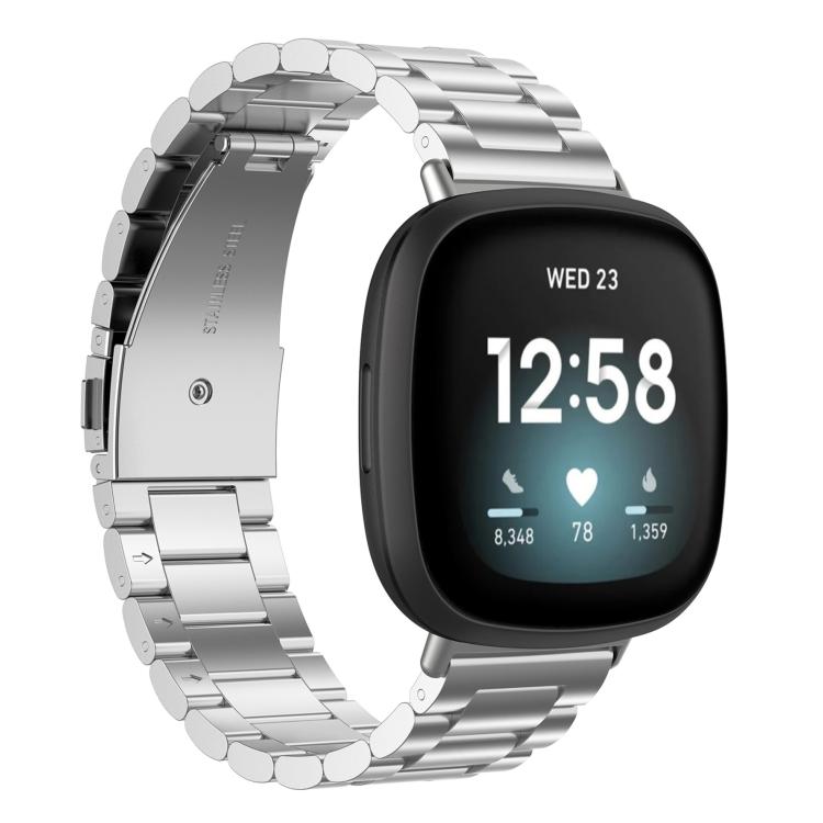 Three Beads Quick Release Metal Watch Band, For Fitbit Charge 6 / 5,... For Fitbit Versa 4 3 Sense2 1 Silver