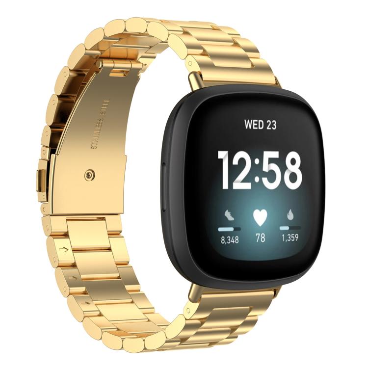 Three Beads Quick Release Metal Watch Band, For Fitbit Charge 6 / 5,... For Fitbit Versa 4 3 Sense2 1 Gold