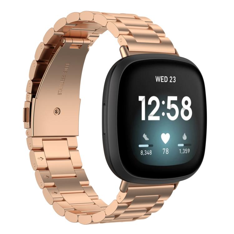 Three Beads Quick Release Metal Watch Band, For Fitbit Charge 6 / 5,... For Fitbit Versa 4 3 Sense2 1 Rose Gold
