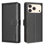 Litchi Texture RFID Anti-theft Leather Phone Case – Card Slot, Kickstand, Leather, For iPhone 18 Pro/17 Pro, For iPhone 18 Pro Max/17 Pro Max, For iPhone 17, For iPhone 17 Air For iPhone 18 Pro 17 Pro Black