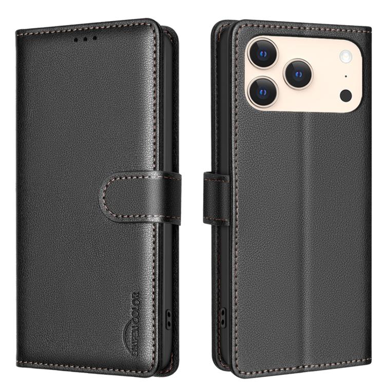 Litchi Texture RFID Anti-theft Leather Phone Case – Card Slot, Kickstand, Leather, For iPhone 18 Pro/17 Pro, For iPhone 18 Pro Max/17 Pro Max, For iPhone 17, For iPhone 17 Air For iPhone 18 Pro 17 Pro Black