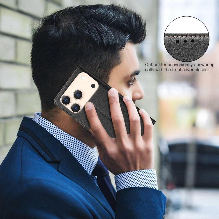 Litchi Texture RFID Anti-theft Leather Phone Case – Card Slot, Kickstand, Leather, For iPhone 18 Pro/17 Pro, For iPhone 18 Pro Max/17 Pro Max, For iPhone 17, For iPhone 17 Air