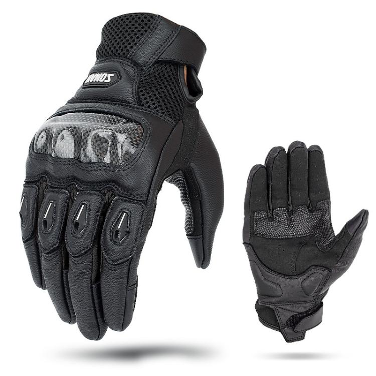 SOMAN MG21 Motorcycle Sheepskin Carbon Fiber Gloves Off-road Riding Anti-slip Gloves, M, L, XL, XXL M Black