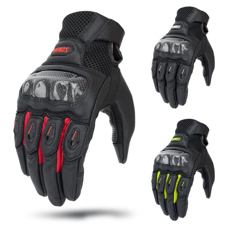 SOMAN MG21 Motorcycle Sheepskin Carbon Fiber Gloves Off-road Riding Anti-slip Gloves, M, L, XL, XXL