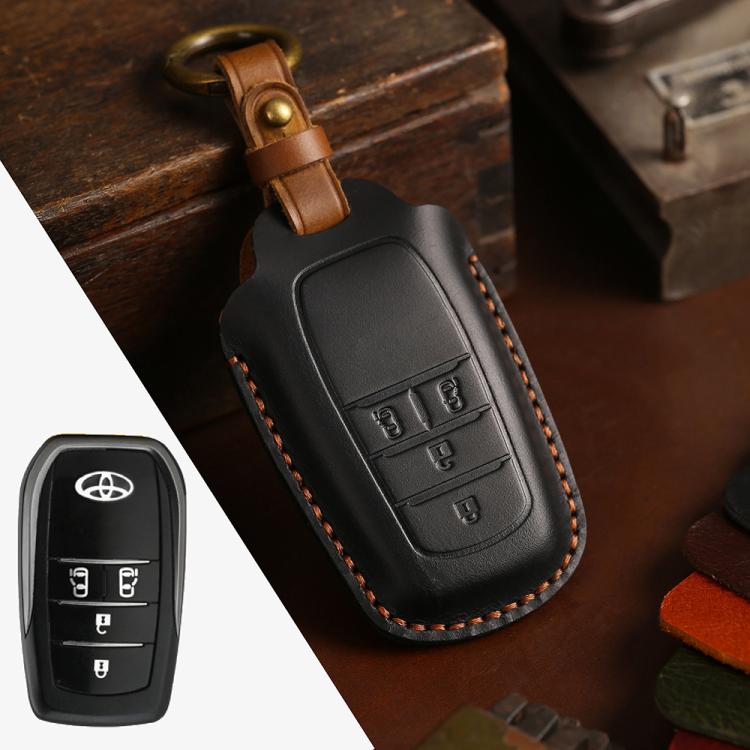 For Toyota Alphard Hallmo Crazy Horse Cowhide Car Key Protection Cover, For Toyota Alphard 4-button, For Toyota Alphard 5-button For Toyota Alphard 4-button 4-button Black