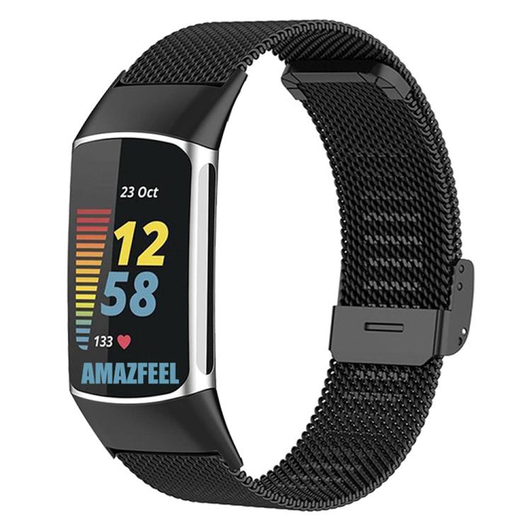 Milanese Metal Buckle Watch Band, For Fitbit Charge 6 / 5, For Fitbit... For Fitbit Charge 6 5 Black