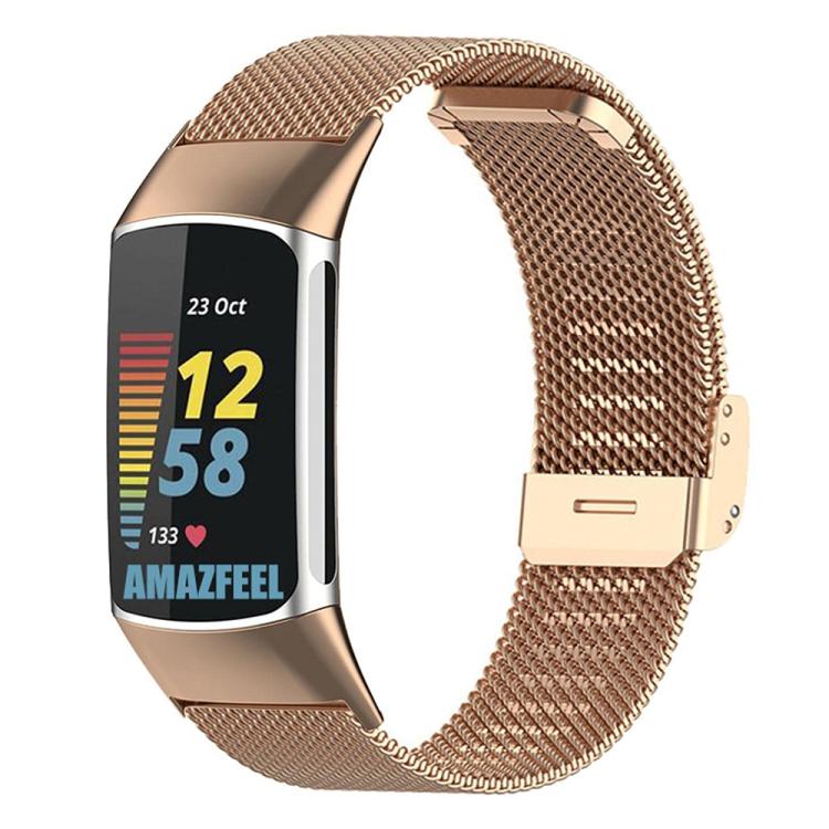 Milanese Metal Buckle Watch Band, For Fitbit Charge 6 / 5, For Fitbit... For Fitbit Charge 6 5 Rose Gold