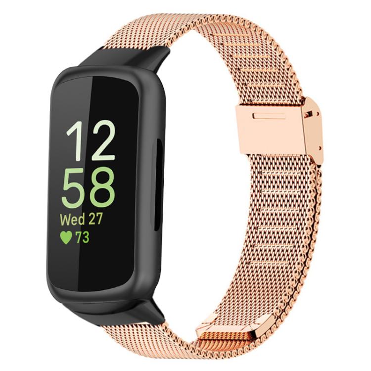 Milanese Metal Buckle Watch Band, For Fitbit Charge 6 / 5, For Fitbit... For Fitbit Inspire 3 Rose Gold