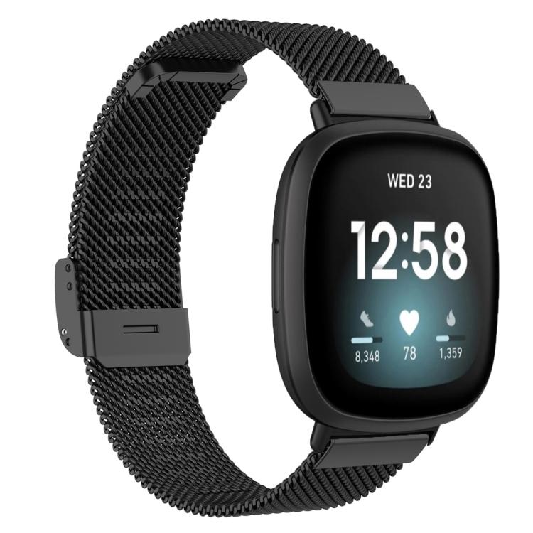 Milanese Metal Buckle Watch Band, For Fitbit Charge 6 / 5, For Fitbit... For Fitbit Versa 4 3 Sense2 1 Black