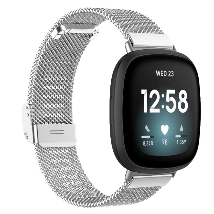 Milanese Metal Buckle Watch Band, For Fitbit Charge 6 / 5, For Fitbit... For Fitbit Versa 4 3 Sense2 1 Silver