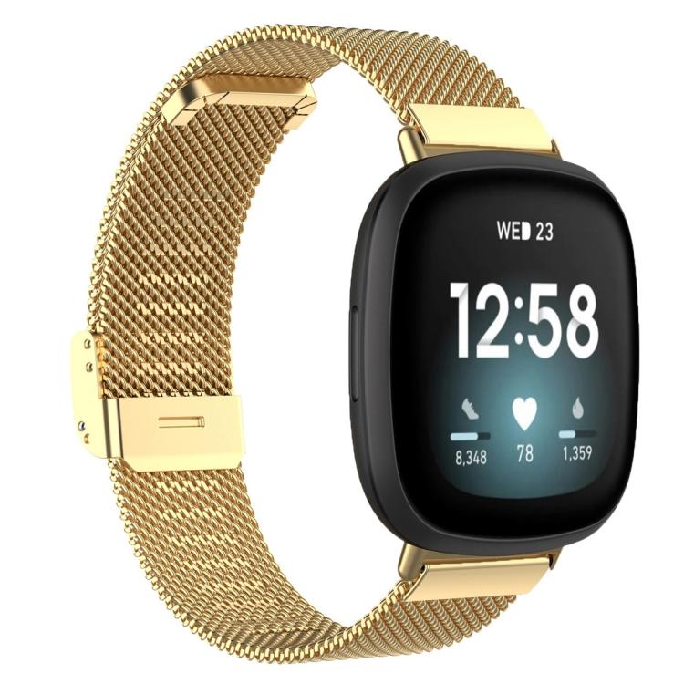 Milanese Metal Buckle Watch Band, For Fitbit Charge 6 / 5, For Fitbit... For Fitbit Versa 4 3 Sense2 1 Gold