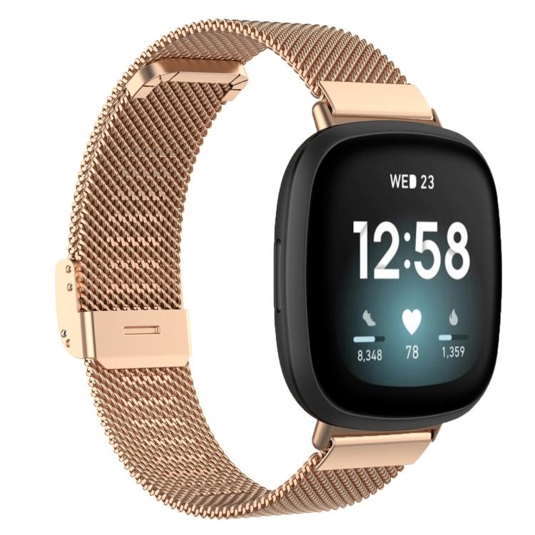 Milanese Metal Buckle Watch Band, For Fitbit Charge 6 / 5, For Fitbit... For Fitbit Versa 4 3 Sense2 1 Rose Gold