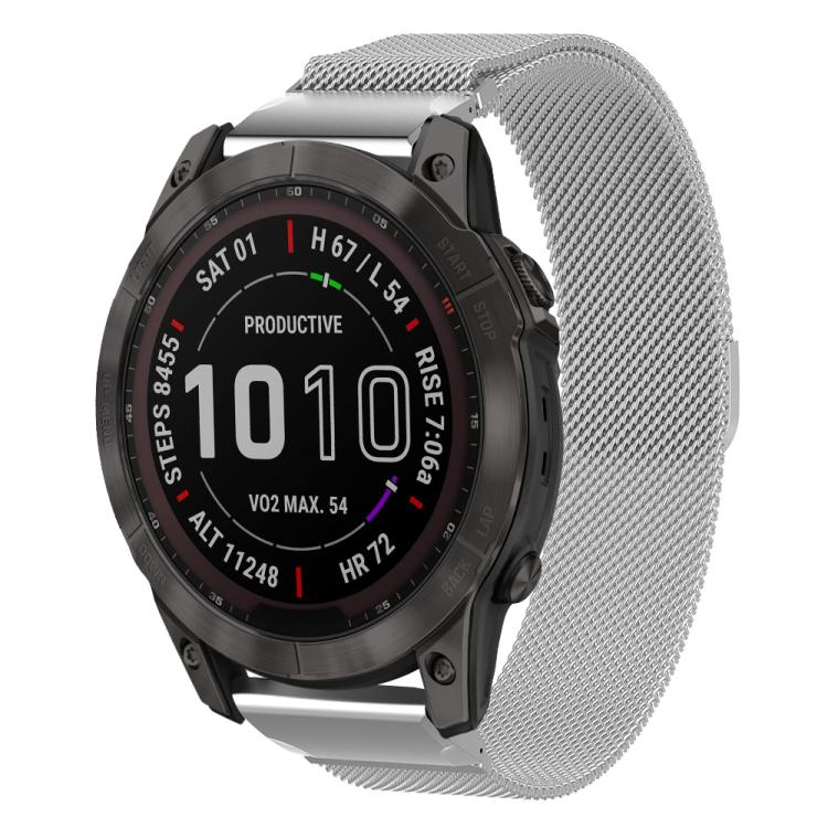 xDfind Milanese Quick Fit Metal Watch Band, For Garmin Fenix 8/7X/6X/5X 26mm, For Garmin Fenix 8/7/6/5 22mm, For Garmin Fenix 8/7S/6S/5S 20mm For Garmin Fenix 8 7X 6X 5X 26mm Silver