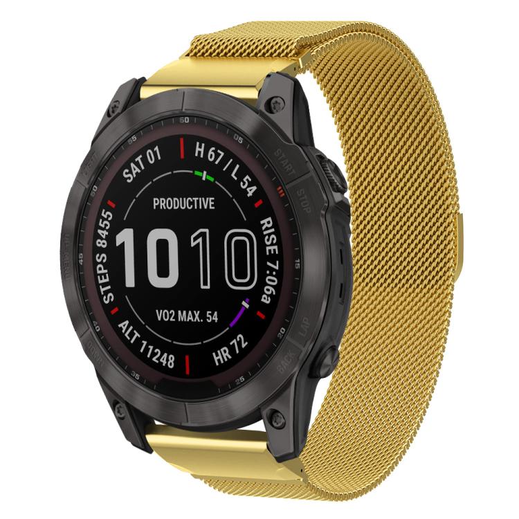 xDfind Milanese Quick Fit Metal Watch Band, For Garmin Fenix 8/7X/6X/5X 26mm, For Garmin Fenix 8/7/6/5 22mm, For Garmin Fenix 8/7S/6S/5S 20mm For Garmin Fenix 8 7X 6X 5X 26mm Gold