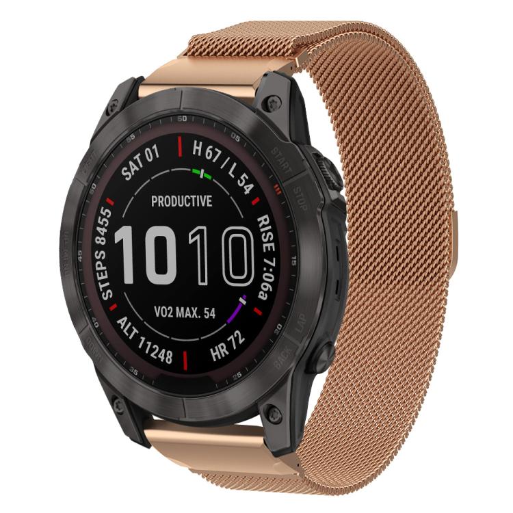 xDfind Milanese Quick Fit Metal Watch Band, For Garmin Fenix 8/7X/6X/5X 26mm, For Garmin Fenix 8/7/6/5 22mm, For Garmin Fenix 8/7S/6S/5S 20mm For Garmin Fenix 8 7X 6X 5X 26mm Rose Gold