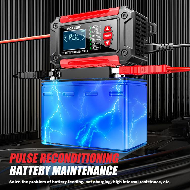 FOXSUR FTC-1206 2 in 1 12V Charging Tester Integrated Machine Car Motorcycle Battery Charger Tester, EU Plug, US Plug, UK Plug, AU Plug – TPU