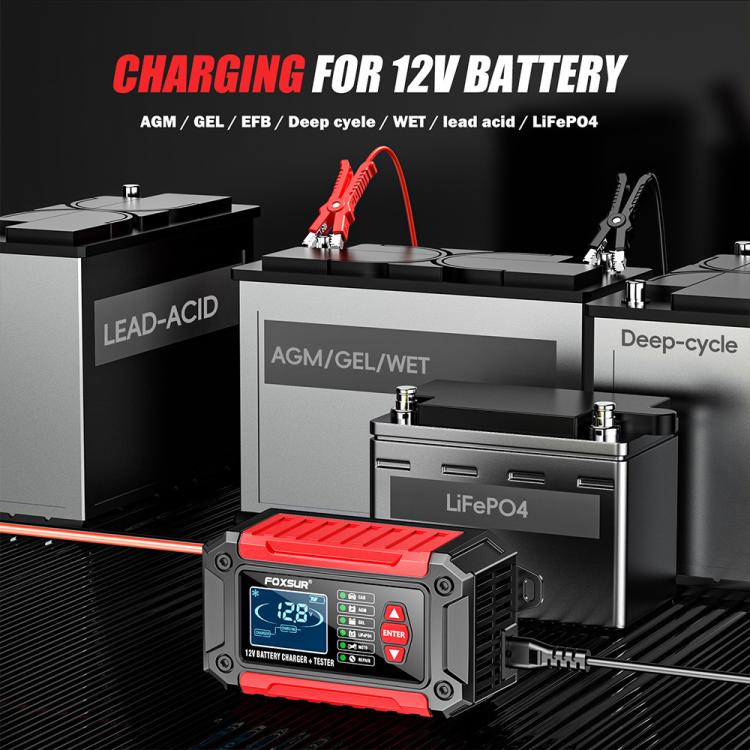 FOXSUR FTC-1206 2 in 1 12V Charging Tester Integrated Machine Car Motorcycle Battery Charger Tester, EU Plug, US Plug, UK Plug, AU Plug – TPU