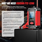 FOXSUR FTC-1206 2 in 1 12V Charging Tester Integrated Machine Car Motorcycle Battery Charger Tester, EU Plug, US Plug, UK Plug, AU Plug – TPU