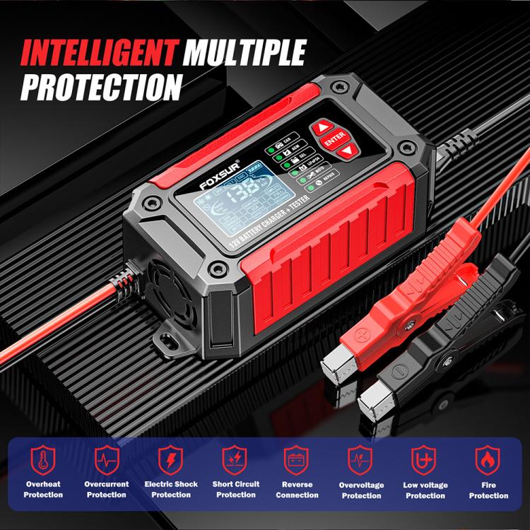FOXSUR FTC-1206 2 in 1 12V Charging Tester Integrated Machine Car Motorcycle Battery Charger Tester, EU Plug, US Plug, UK Plug, AU Plug – TPU