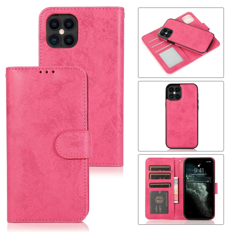KLT888-2 Retro 2 in 1 Detachable Magnetic Horizontal Flip TPU + PU Leather Case with Holder & Card Slots & Photo Frame & Wallet, For iPhone 12 Pro Max For iPhone 12 Pro Max Rose Red