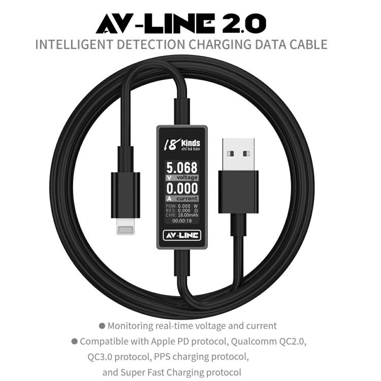 18 Kinds AV-Line 2.0 1.2m Intelligent Detection Charging Data Cable, USB to 8 Pin, USB to Type-C – Fast Charging, Screen Protector
