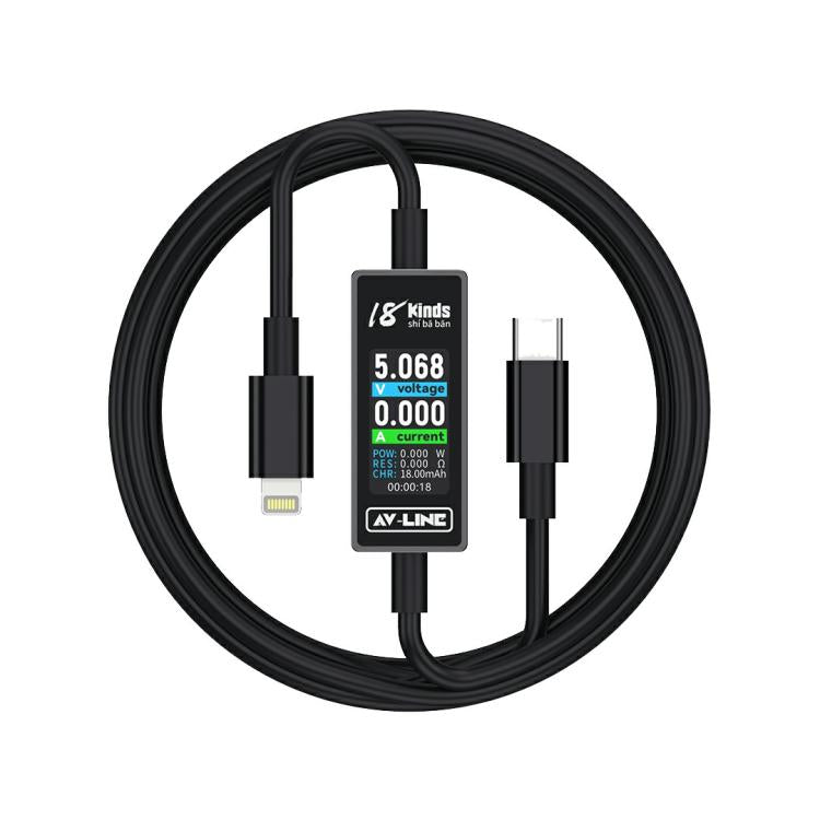 18 Kinds AV-Line Pro 1.2m Intelligent Detection Charging Data Cable, Type-C to 8 Pin, Type-C to Type-C – Fast Charging Type-C to 8 Pin