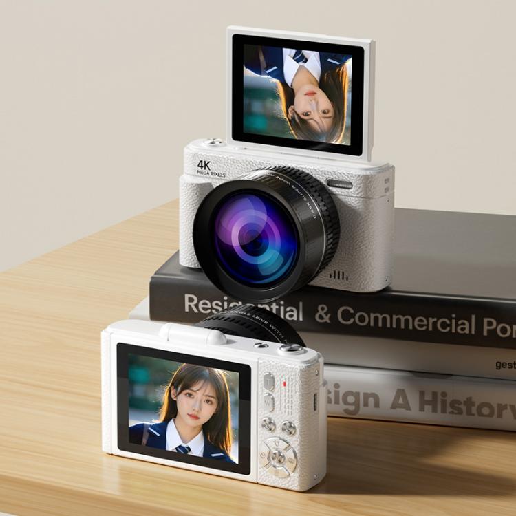V5 64MP Retro Digital Camera 4K Recording 180 Flip Screen, Large Lens, Small Lens – Flip, 4K Small Lens White